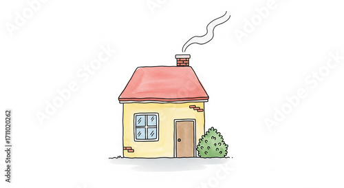 Simple Childlike Drawing of a House with Smoke from the Chimney on a transparent background