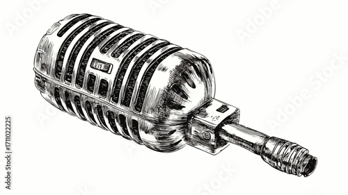 Vintage Hand-Drawn Microphone Engraving Sketch Illustration