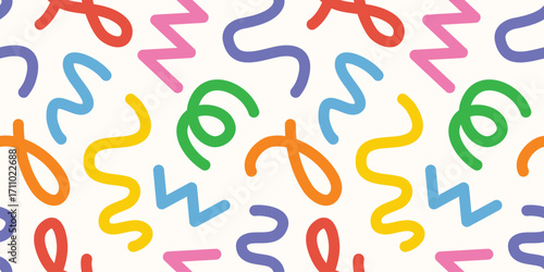 doodle seamless pattern fun colorful line elements. Creative color childish minimalist style. background pattern for children. trendy design with basic bright shapes.