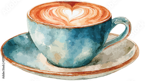 Watercolor Cappuccino Vector Coffee Cup Illustration