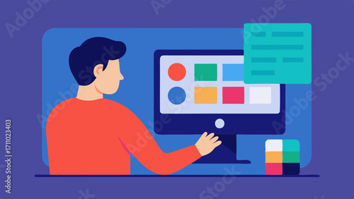 Color Contrast Enhancer A user adjusting color settings on their computer screen with an illustration showing various color palettes representing AIassisted software that improves