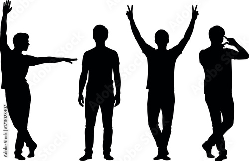 Silhouette poses of expressive human figures in standing, dancing, casual, and celebratory stances for design, art, and creative projects