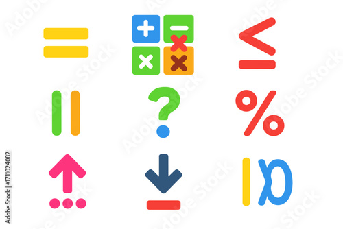 JavaScript Operator Icons. Flat vector icons of JavaScript Operators: assignment sign, arithmetic icon, comparison symbol, logical