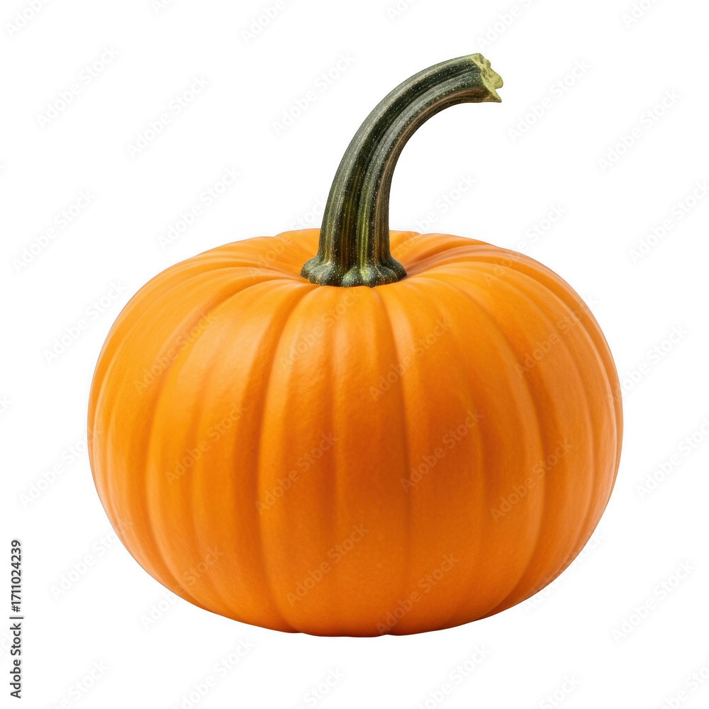 Obraz premium Bright orange pumpkin with a green stem isolated for autumn and halloween decor