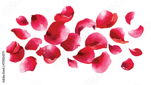 Elegant Watercolor Red Rose Petals Floating on White Background