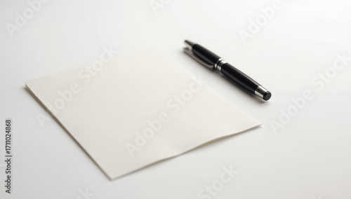 Pen and Blank Paper on a White Background