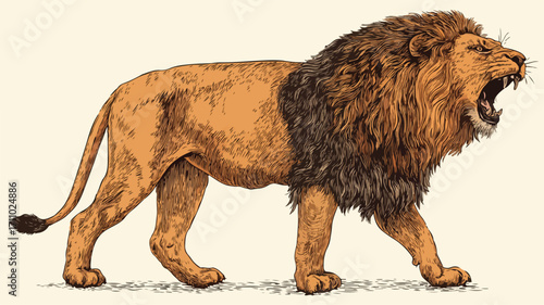 Powerful Roaring Lion Vector Illustration for Wildlife Designs