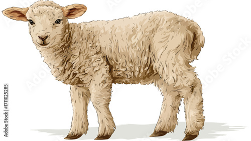 Vector Illustration of Young Sheep Lamb with Outline for Professional Designs