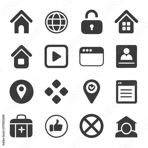 Collection of assorted vector icons on a white background
