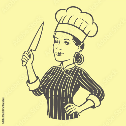 Female Chef Cartoon Illustration – Professional Cook with Knife
