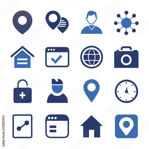 Collection of Business and Location Icons with Digital Style