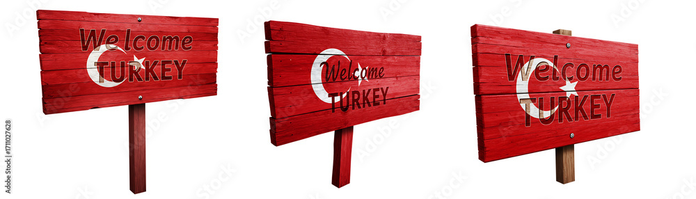 Obraz premium Welcome To Turkey Wooden Sign With National Flag On Isolated Transparent Background