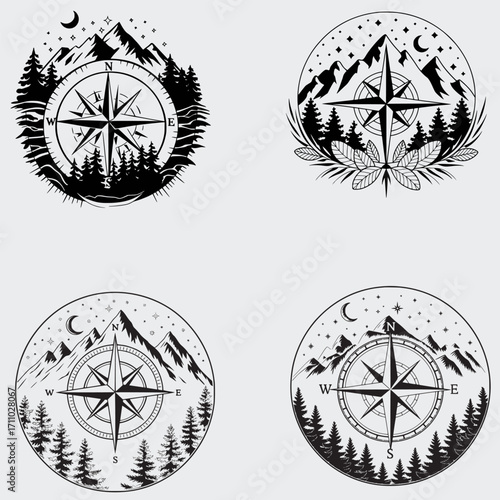 Compass With Mountains SVG Bundle, Compass SVG, Mountains SVG, Nature SVG, Wild SVG