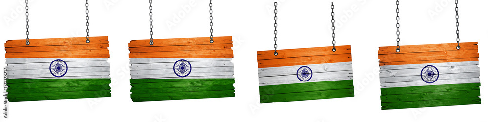 Naklejka premium India Wooden Hanging Flag Sign On Isolated Transparent Background