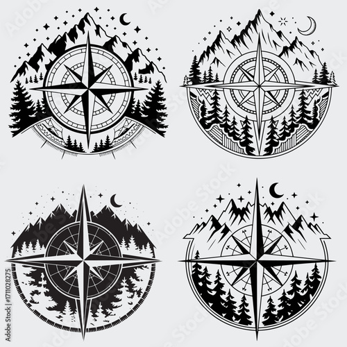 Compass With Mountains SVG Bundle, Compass SVG, Mountains SVG, Nature SVG, Wild SVG