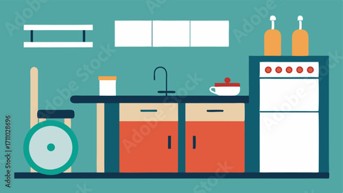 Adjustable Counters A kitchen scene with counters at different heights including a lower section for wheelchair access alongside accessible appliances.