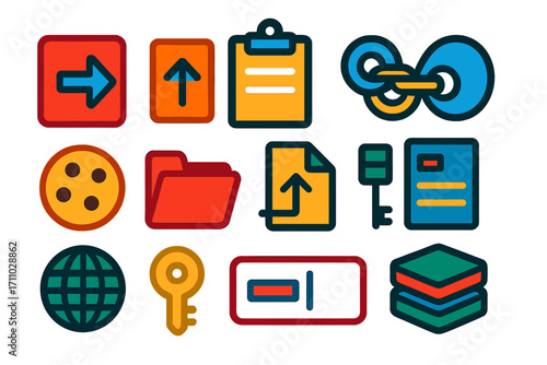 PHP Superglobal Icons. Flat vector icons of PHP Superglobals: $_GET icon, $_POST icon, $_REQUEST icon, $_SESSION icon, $_COOKIE