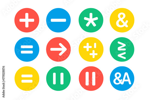C++ Symbol Icons. Flat vector icons of C++ symbols and operators: plus symbol, minus symbol, asterisk for pointer, ampersand
