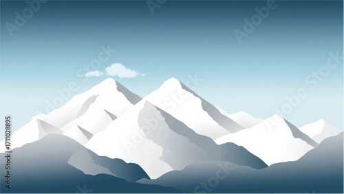 Mountains covered with snow. Mountains landscape. Snowy mountain range. Vector illustration.
