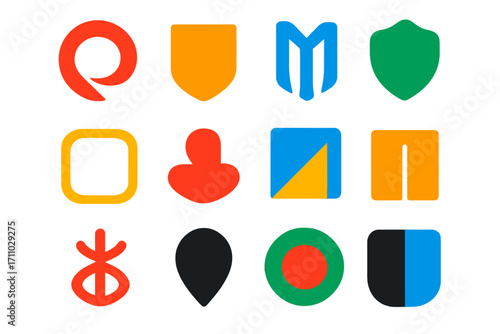 Modern Minimalist Icons. Flat vector icons of vector symbol creation: logo mark, badge icon, monogram vector, emblem shape, icon