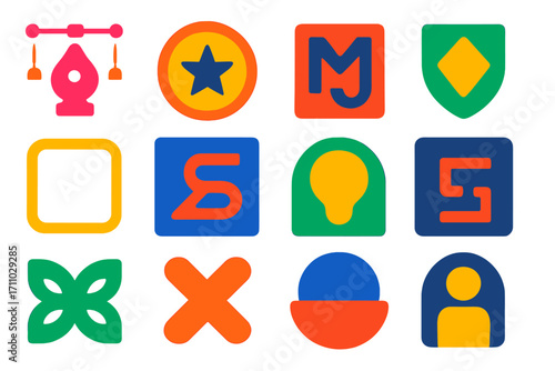 Modern Minimalist Icons. Flat vector icons of vector symbol creation: logo mark, badge icon, monogram vector, emblem shape, icon