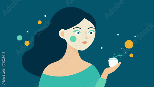 Consumer Application A woman applying the cream to her face with glowing particles representing the nanoparticles absorbing into her skin glowing to signify effectiveness.