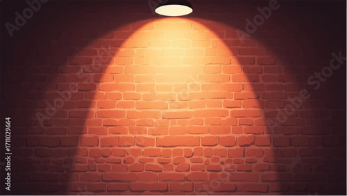 Spotlight On Brick Wall. Brick wall with spotlight background. Brick wall with warm light beam. Vector illustration.