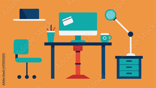 Accessible Workstation An illustration of a desk that features adjustable height settings a microphone for easy communication and assistive technology devices showcasing an