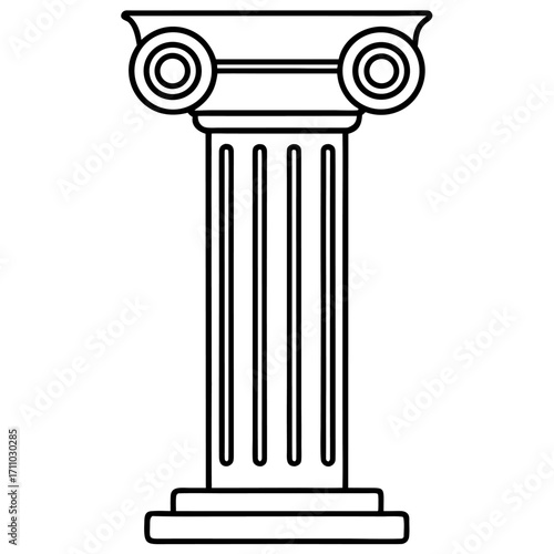 Ionic Column Line Drawing with Volutes and Fluted Shaft