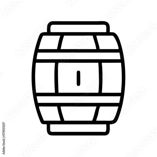 Wooden barrel icon in minimalist style on white background  