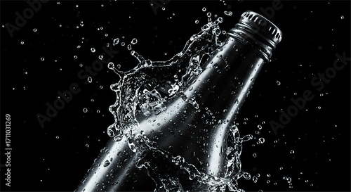 Water Bottle Splash - Refreshing Hydration in Motion on Black Background.