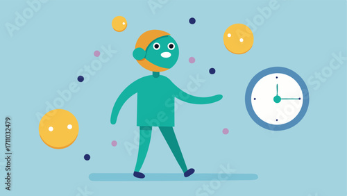 Daily Routine A character applying skincare twice a day with a clock graphic with illustrations of particles moving toward the skin for timed delivery.