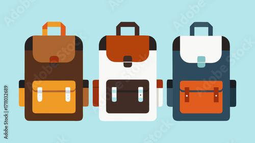 Colorful backpacks arranged in a row, showcasing various styles and designs, perfect for back-to-school season, emphasizing functionality and fashion for students