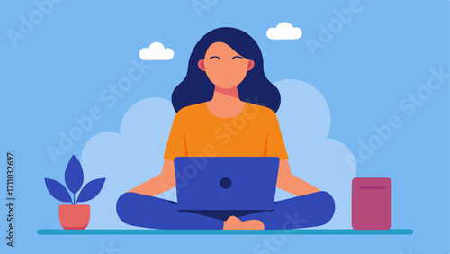 Anxiety Management Session A young woman utilizing a relaxation device while in a telehealth session on a laptop focusing on mindfulness techniques guided by a the.