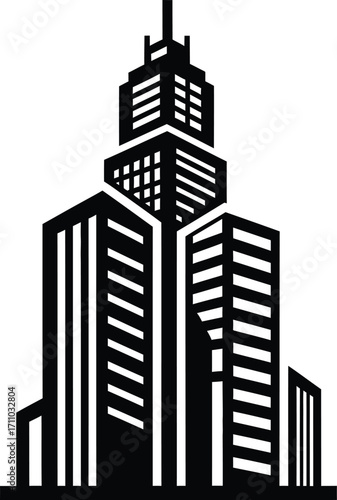Skyscraper high rising building editable vector illustration icon, silhouette