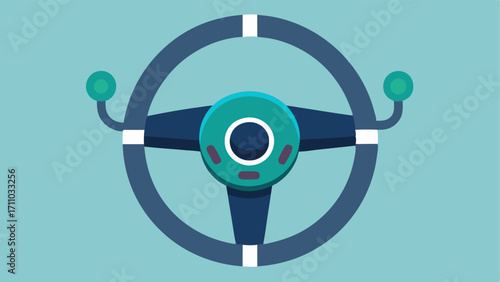 Adaptive Steering Wheel A topdown view of a car with an oversized steering wheel that has a pushpull control for acceleration and braking tailored for drivers with limited upper