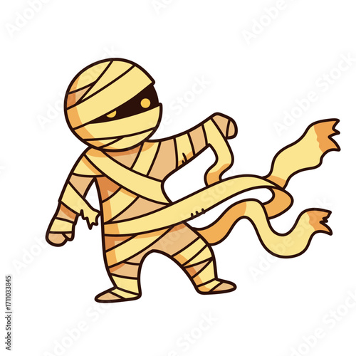Spooky mummy character perfect for Halloween designs, a cute graphic for greeting cards and invitations, a fun illustration for children's books