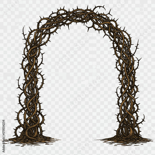 Intricate crown of thorns archway, powerful symbol of faith, sacrifice, and redemption, detailed vector design for Easter and religious themes