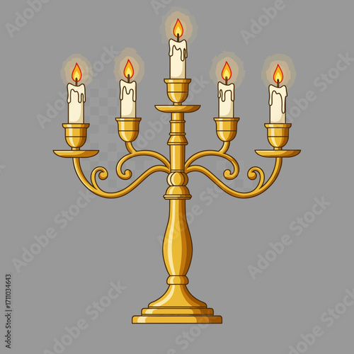 Elegant golden candelabra with flickering candles, perfect for adding a touch of classic charm to your vintage or festive designs, scalable vector graphic