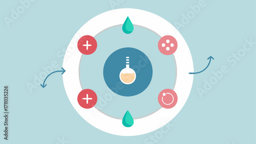 Circular Graph An infographicstyle circular graph showing the benefits of exosomeinfused serum such as wrinkle reduction hydration and increased elasticity with icons representing