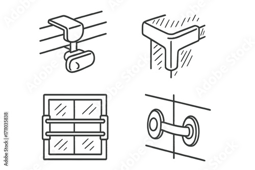 Childproofing Doodle Set. Childproofing the home doodle set: hand drawn icons for drawer locks, corner bumpers, window guards, and