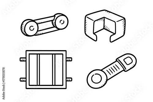 Childproofing Essentials Doodle Set. Childproofing the home doodle set: hand drawn icons for drawer locks, corner bumpers, window