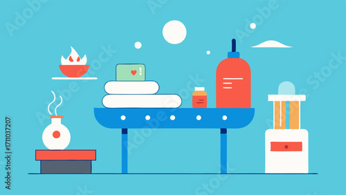 Before and After Skincare Routine An illustration showing cosmetics and skincare products on a table before and after the infrared therapy session indicating a holistic approach to