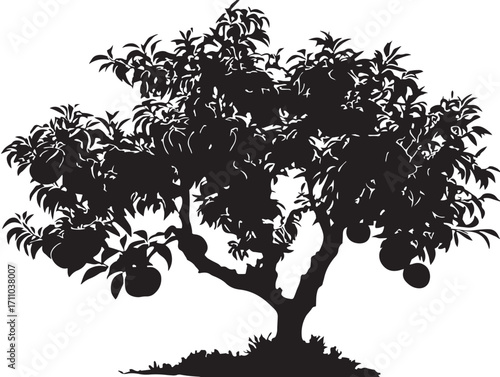 Decorative peach tree silhouette exotic botanical vector illustration