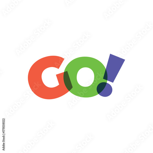 Colorful logo design featuring the word GO! in overlapping circles of red and green, with a purple exclamation point.