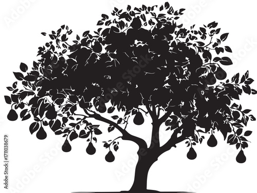 Natural pear tree silhouette with graceful artistic style