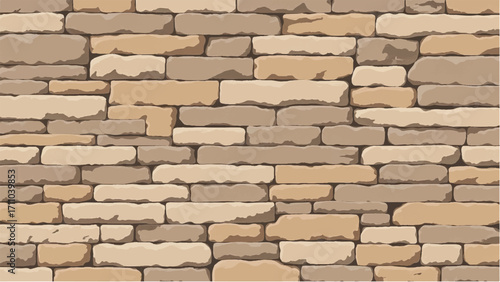 Stone wall texture background with beige and brown bricks. Stone wall texture. Vector illustration.