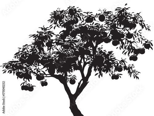 Natural persimmon tree silhouette illustration with bold elegance