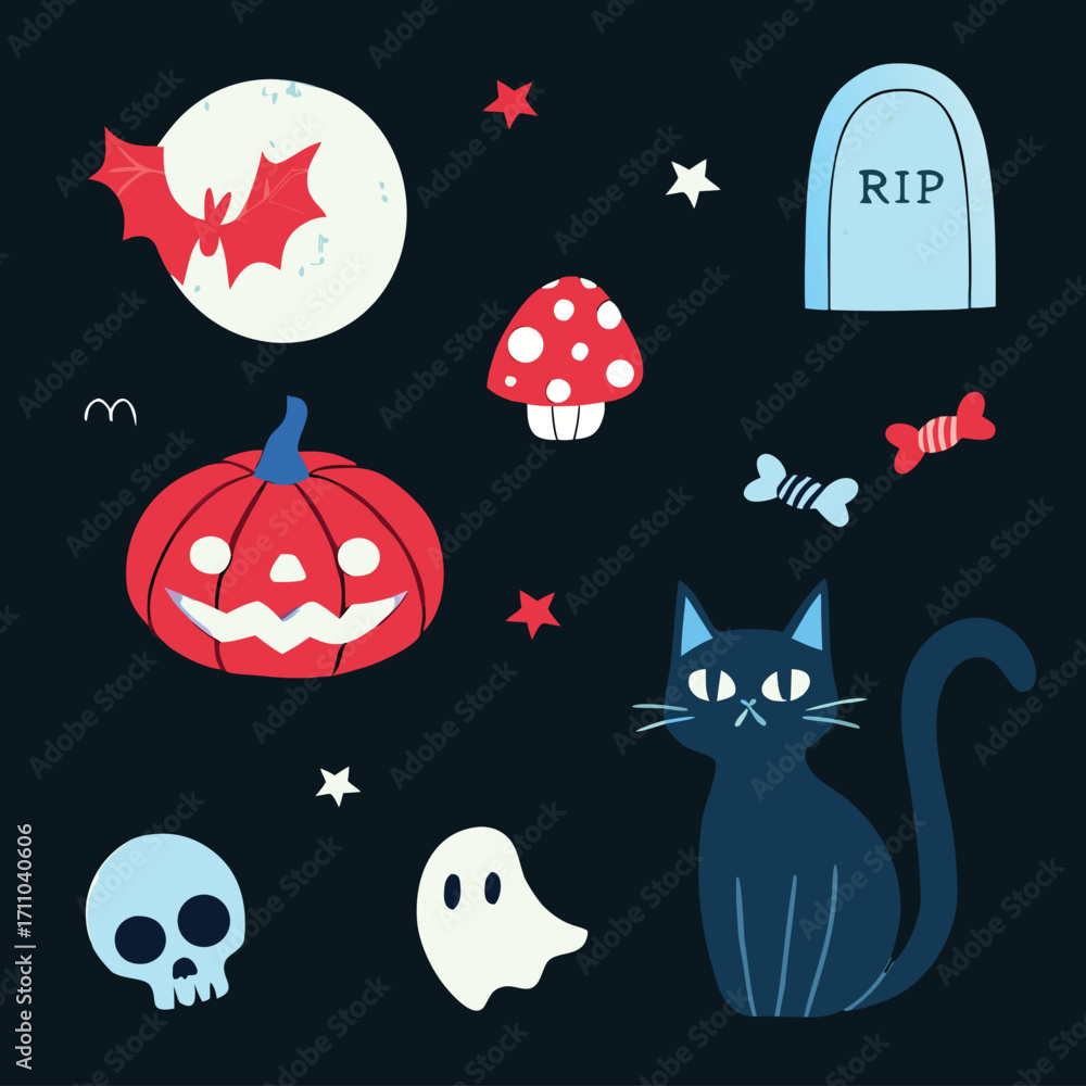 Fototapeta premium spooky Halloween illustrations stickers set 