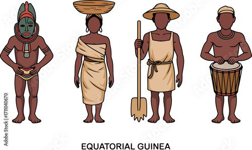 Equatorial Guinea Traditional Clothing and Cultural Figures Depicting People in Native Dress